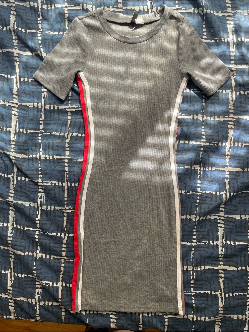 H&M Grey Tank-Style Stripe Side-Panel Dress with Red Accents